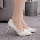 White Lace High Heels Wedding Shoes Bride Party Shoes Women Pumps  Paltform Ladies Sandals Bridal Shoes Ankle Strap Wedges - NEWYORKLISTED