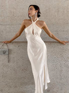 Women's Clothes Ladies Evening Slip Dresses Women New Sexy Night Club Party Cutout Casual Silky Midi a Neck Wrap Dress - NEWYORKLISTED