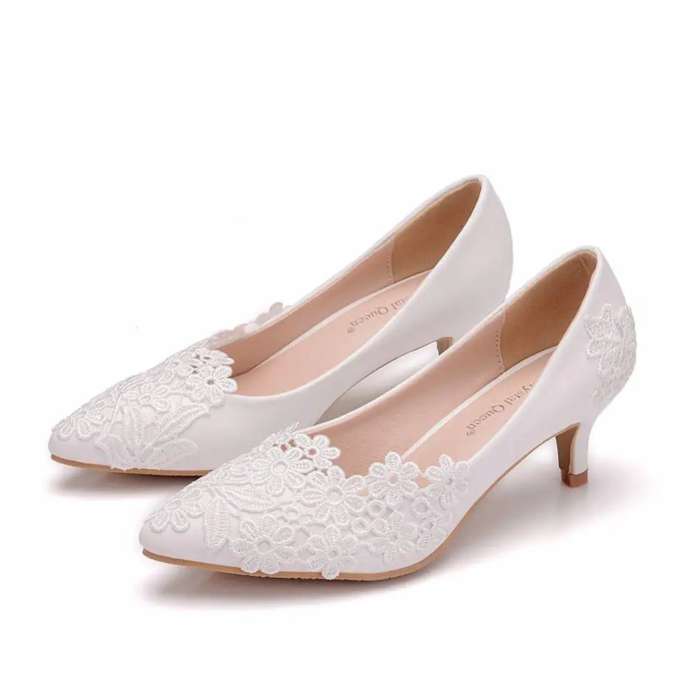 White Lace High Heels Wedding Shoes Bride Party Shoes Women Pumps  Paltform Ladies Sandals Bridal Shoes Ankle Strap Wedges - NEWYORKLISTED