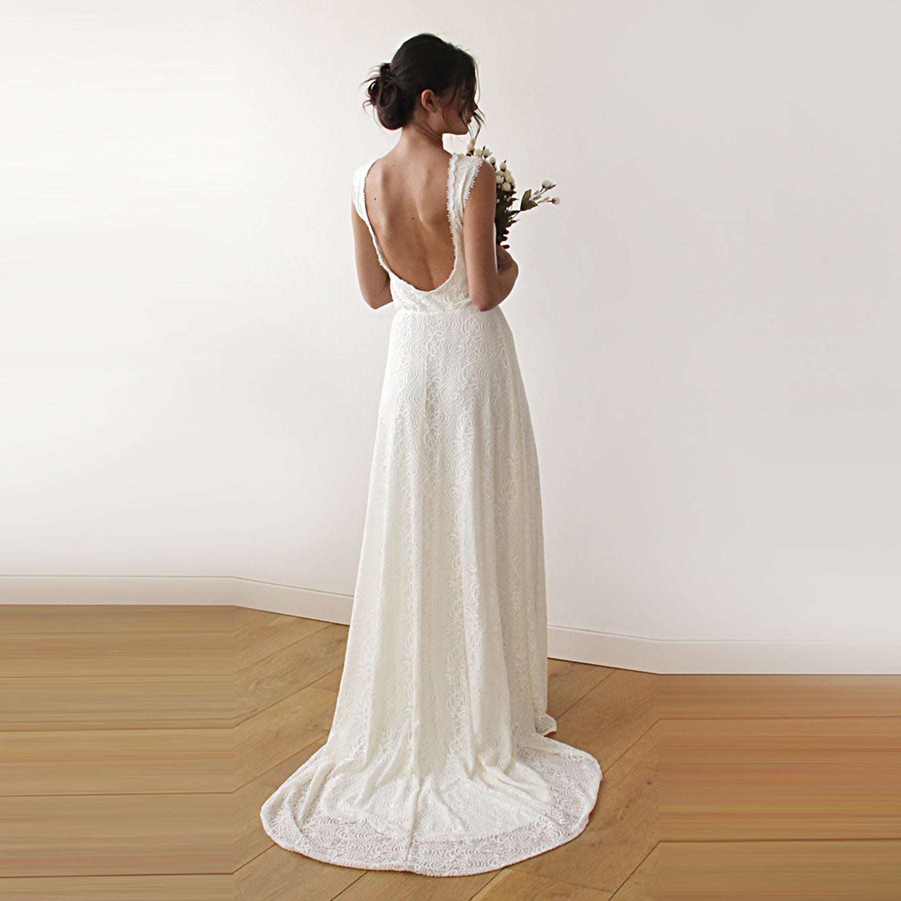 Sleeveless  Backless Lace Dress   With Train #1180 - NEWYORKLISTED