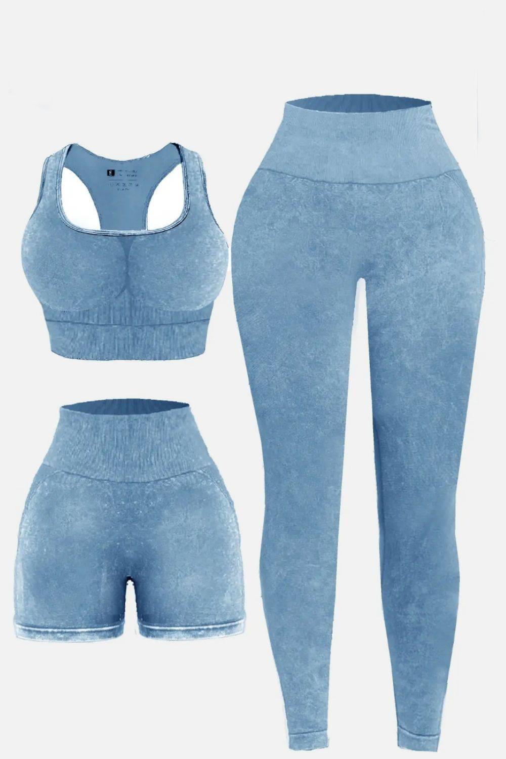 NEWYORKLISTED STYLE COLLECTION: 3 Piece Washed Square Neck Wide Strap Active Set - NEWYORKLISTED