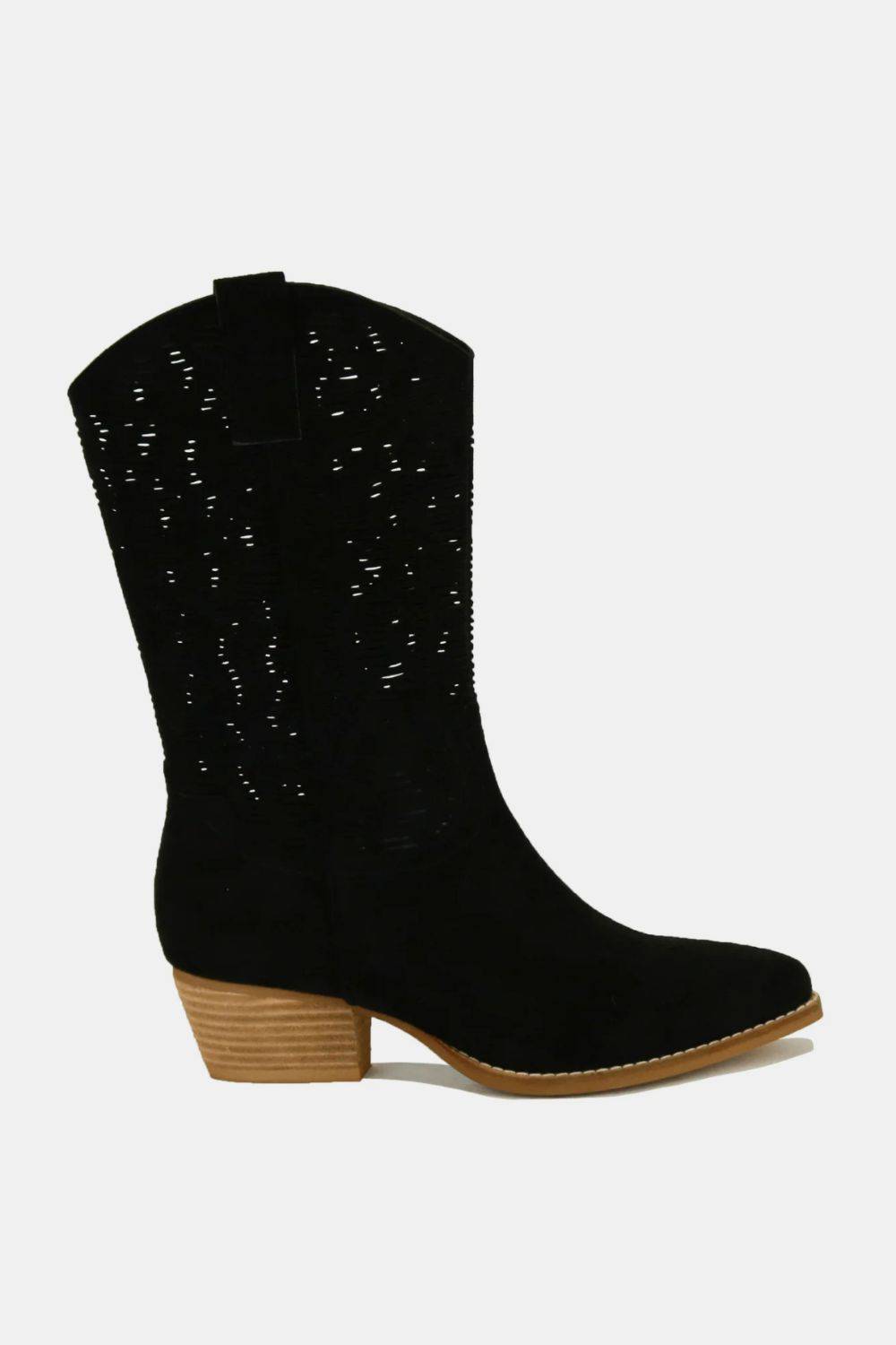 NEWYORKLISTED STYLE COLLECTION: Fashion Faux Suede Laser Cut Detail Block Heel Boots - NEWYORKLISTED