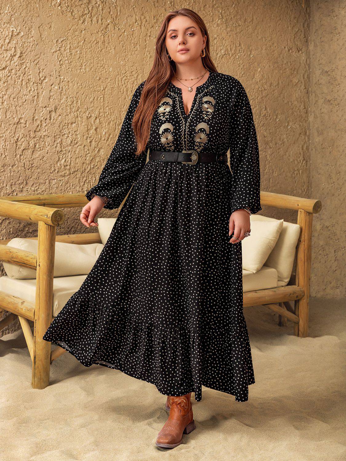 NEWYORKLISTED STYLE COLLECTION: Plus Size Embroidered Long Sleeve Dress - NEWYORKLISTED
