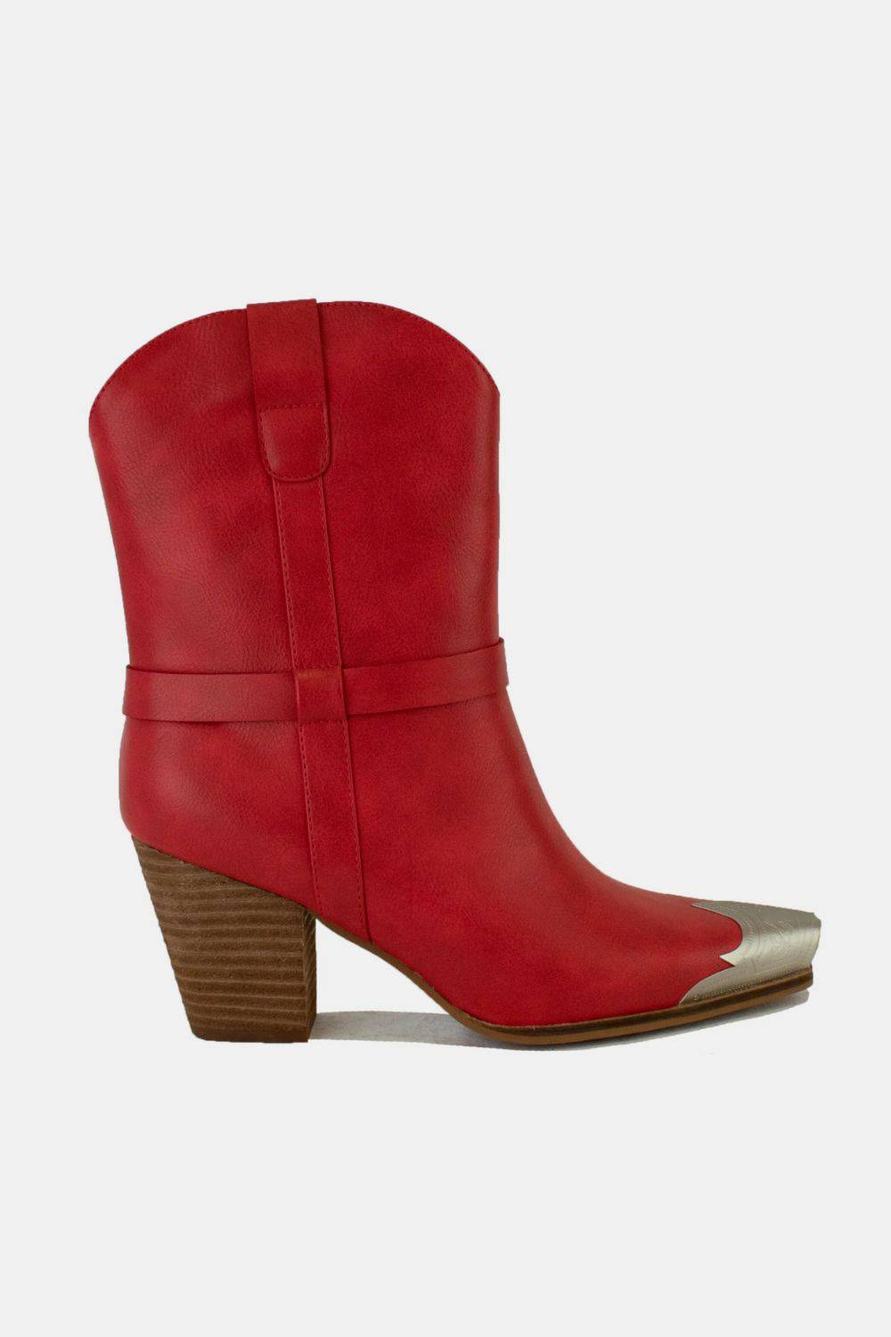 NEWYORKLISTED STYLE COLLECTION: Red Faux Leather Metal Toe Ankle Boots - NEWYORKLISTED
