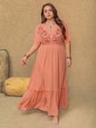 NEWYORKLISTED STYLE COLLECTION: Plus Size Embroidered Half Sleeve Maxi Dress