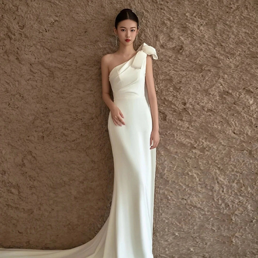 Boat Neck Mermaid Boho Wedding Dress With Train - NEWYORKLISTED