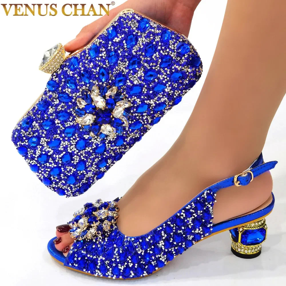 Ladies Italian Leather Shoe and Bag Set Blue Color Italian Shoe With Matching Bag Set 2022 Nigerian Shoes and Bag Set for Party - NEWYORKLISTED