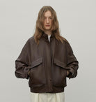 Brown Retro Genuine Leather Jacket Women's Motorcycle Sheep Leather Jacket Short "Loveless Muse" - NEWYORKLISTED