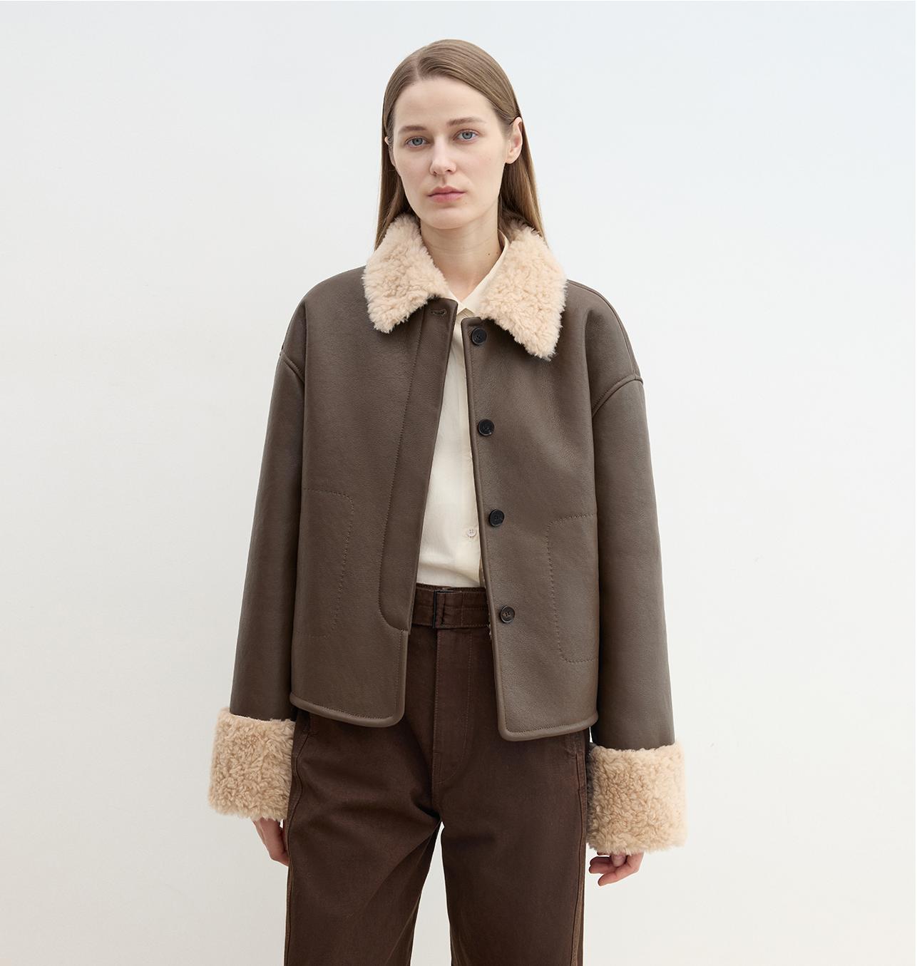 Slightly Sweet Latte Second Generation Furry Lapel Casual Straight Shorn Shearling Jacket - NEWYORKLISTED