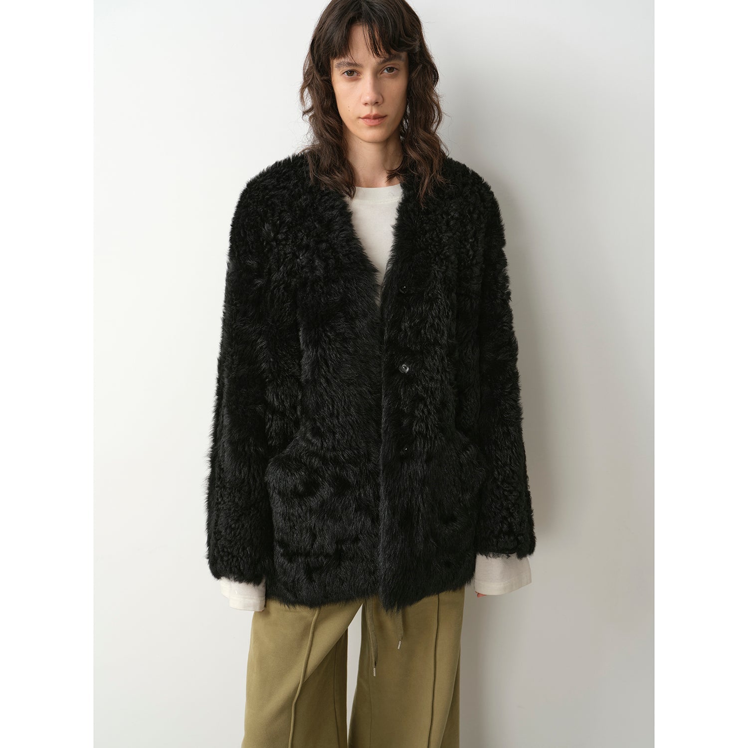 Castle Dusk Fashionable Casual V-Neck Italian Tuscan Sheepskin Coat - NEWYORKLISTED