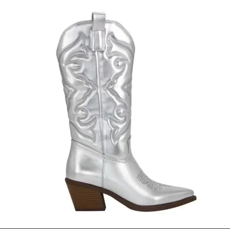 Fashion Women 2023 Cowboy Short Ankle Boots for Women Chunky Heel Cowgirl Boots Embroidered Mid Calf Western Boots Hot - NEWYORKLISTED