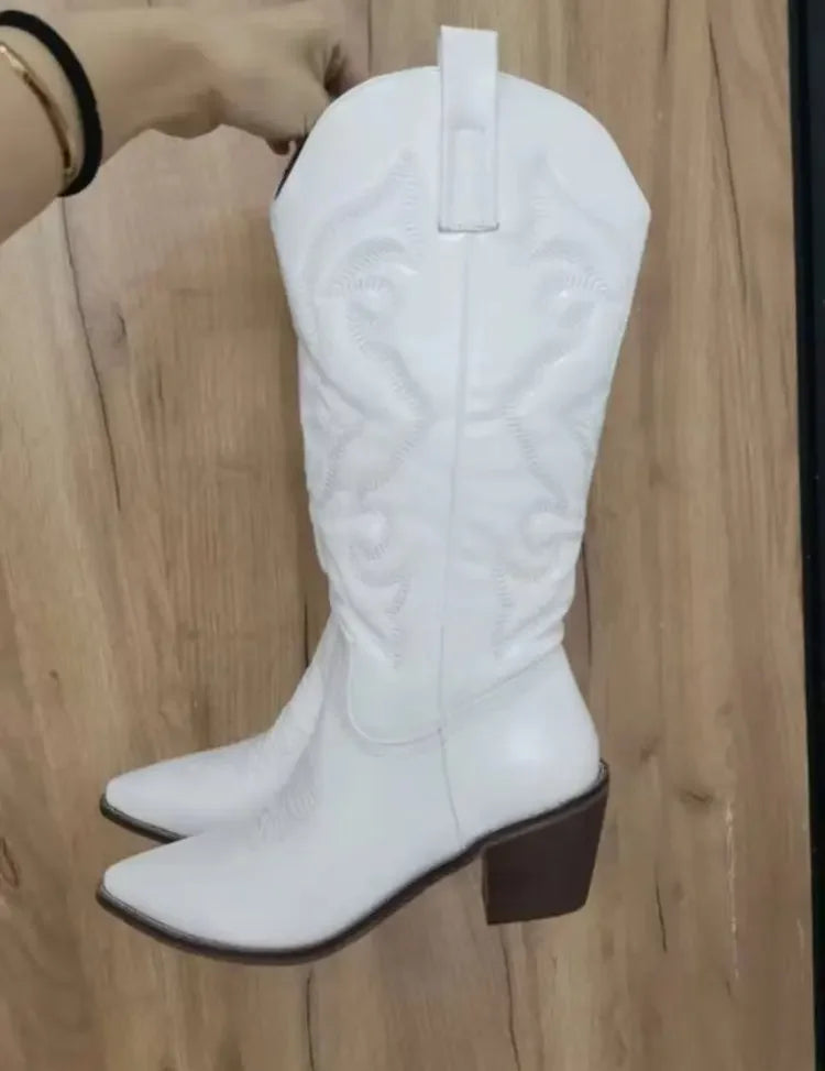 Fashion Women 2023 Cowboy Short Ankle Boots for Women Chunky Heel Cowgirl Boots Embroidered Mid Calf Western Boots Hot - NEWYORKLISTED