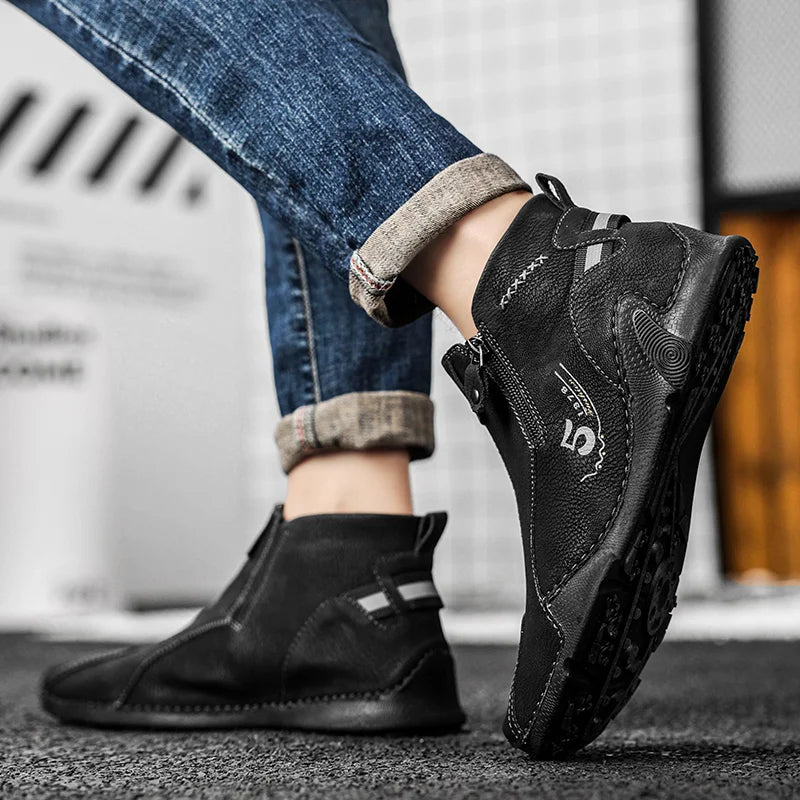 Winter New Chelsea Men's Boots Suede Ankle Boot British Style Leather Boots Men Fashion Boots Soft Sole Round Head Wedding Boots - NEWYORKLISTED