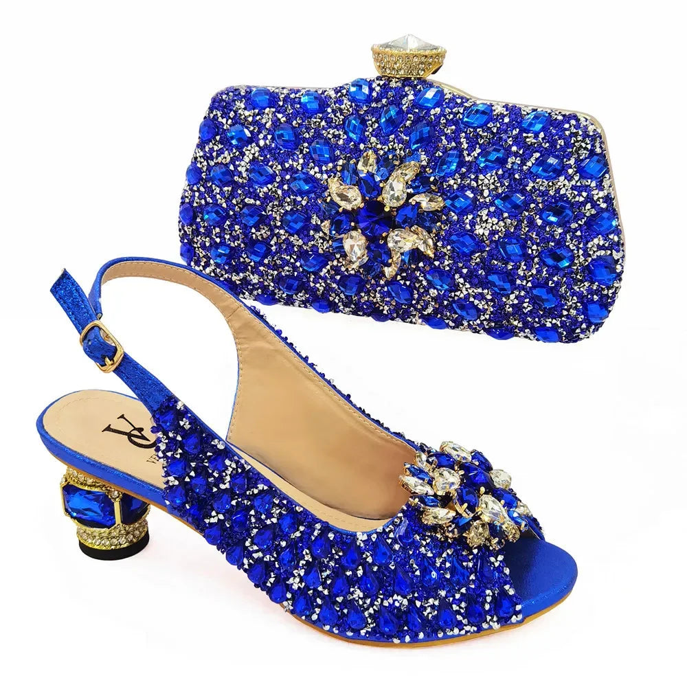Ladies Italian Leather Shoe and Bag Set Blue Color Italian Shoe With Matching Bag Set 2022 Nigerian Shoes and Bag Set for Party - NEWYORKLISTED