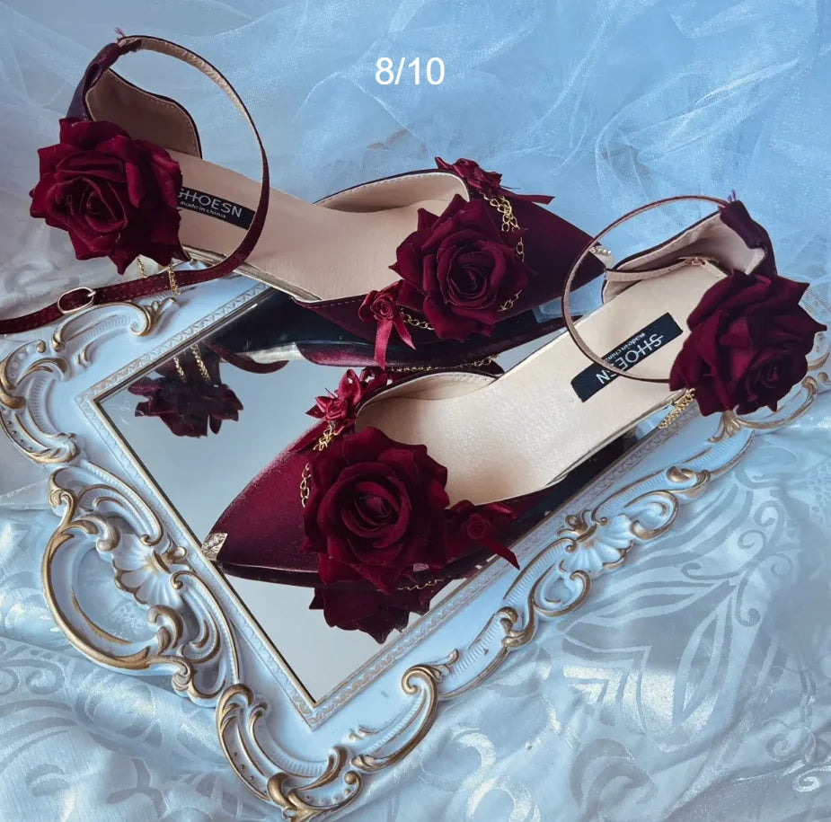 Black Red Gothic Lolita Shoe Wedding Lolita High Heels for Ladies Rose Pointed Toe Dress Shoes for Womenluxury Shoes Sss Grade - NEWYORKLISTED