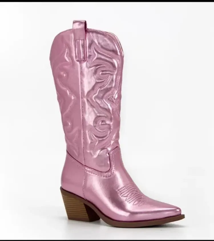 Fashion Women 2023 Cowboy Short Ankle Boots for Women Chunky Heel Cowgirl Boots Embroidered Mid Calf Western Boots Hot - NEWYORKLISTED
