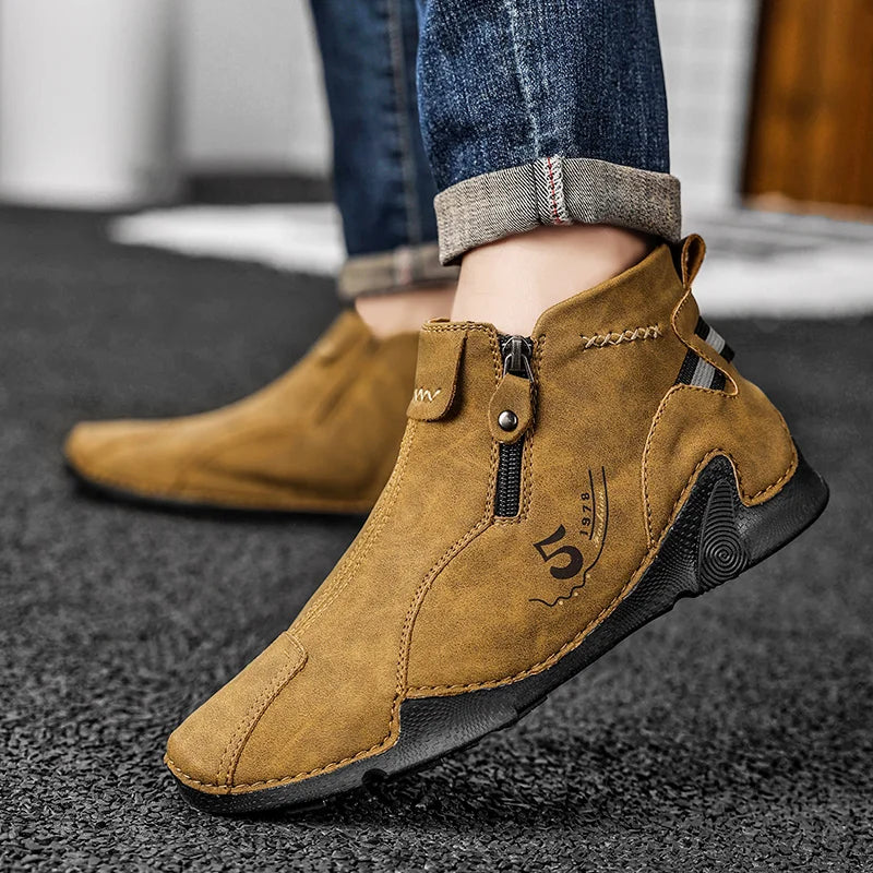Winter New Chelsea Men's Boots Suede Ankle Boot British Style Leather Boots Men Fashion Boots Soft Sole Round Head Wedding Boots - NEWYORKLISTED