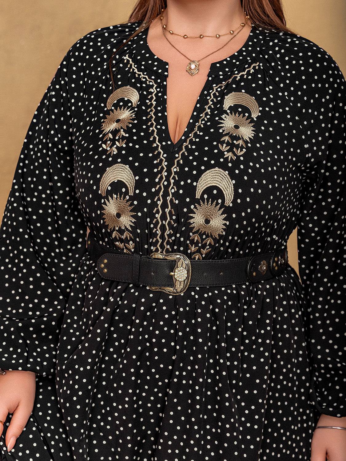 NEWYORKLISTED STYLE COLLECTION: Plus Size Embroidered Long Sleeve Dress - NEWYORKLISTED