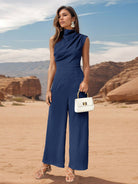 Perfee Ruched Mock Neck Sleeveless Jumpsuit - NEWYORKLISTED