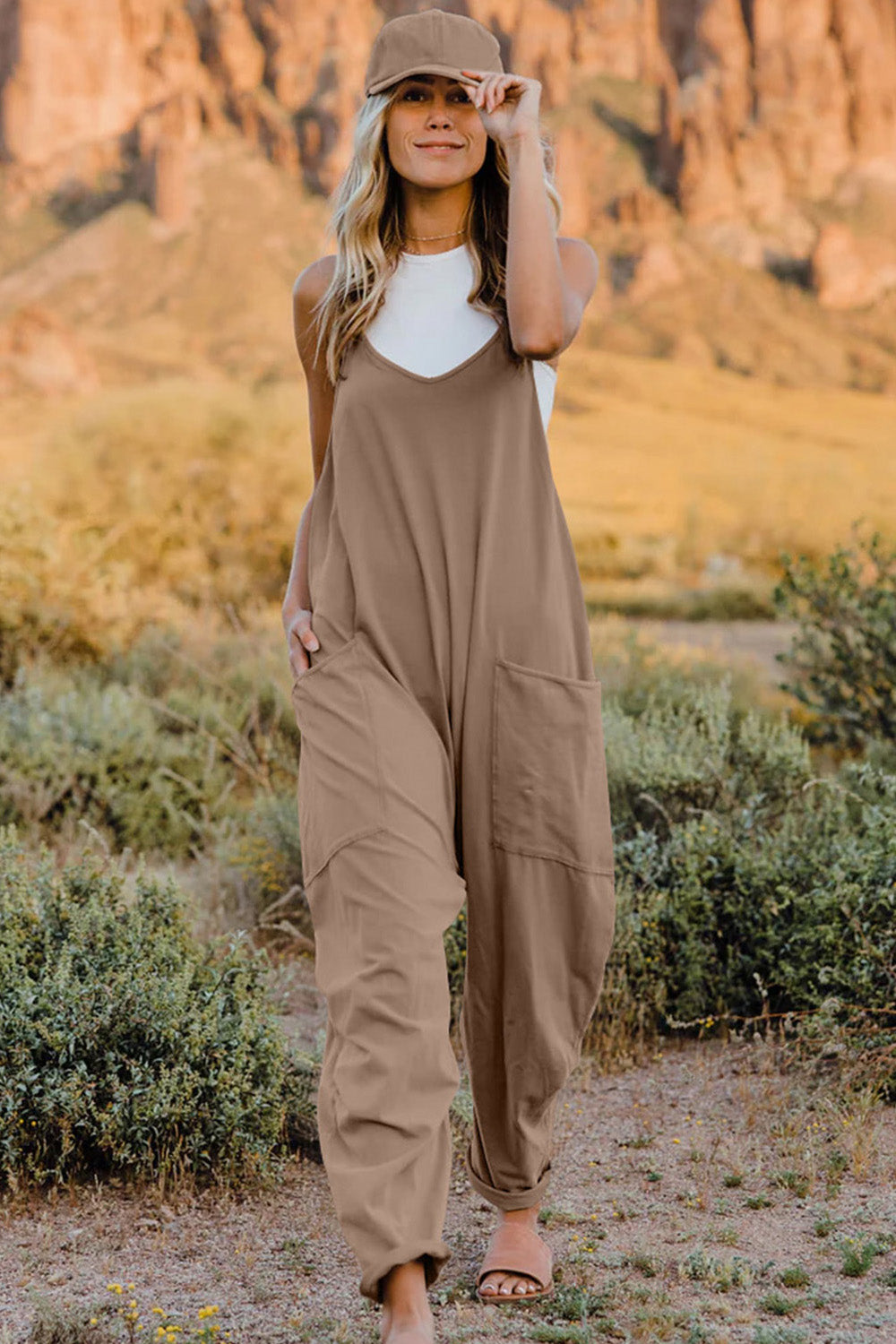 NEWYORKLISTED V-Neck Sleeveless Jumpsuit with Pockets - NEWYORKLISTED
