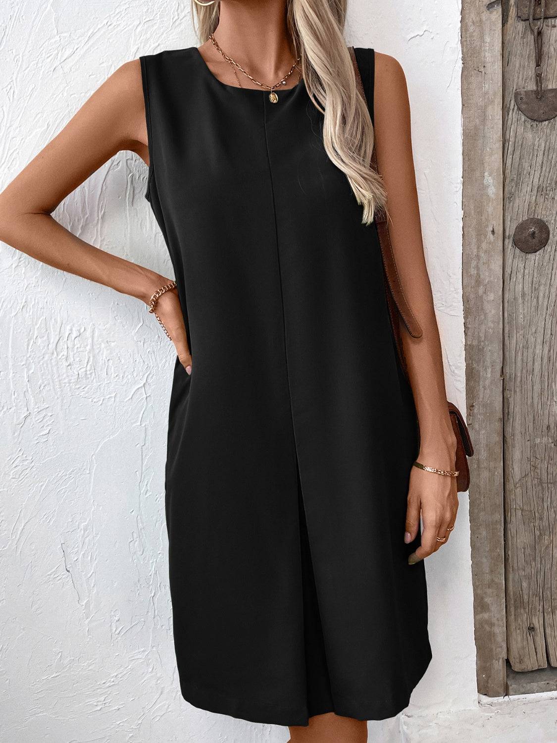 NYLD Pocketed Round Neck Sleeveless Mini Dress - NEWYORKLISTED