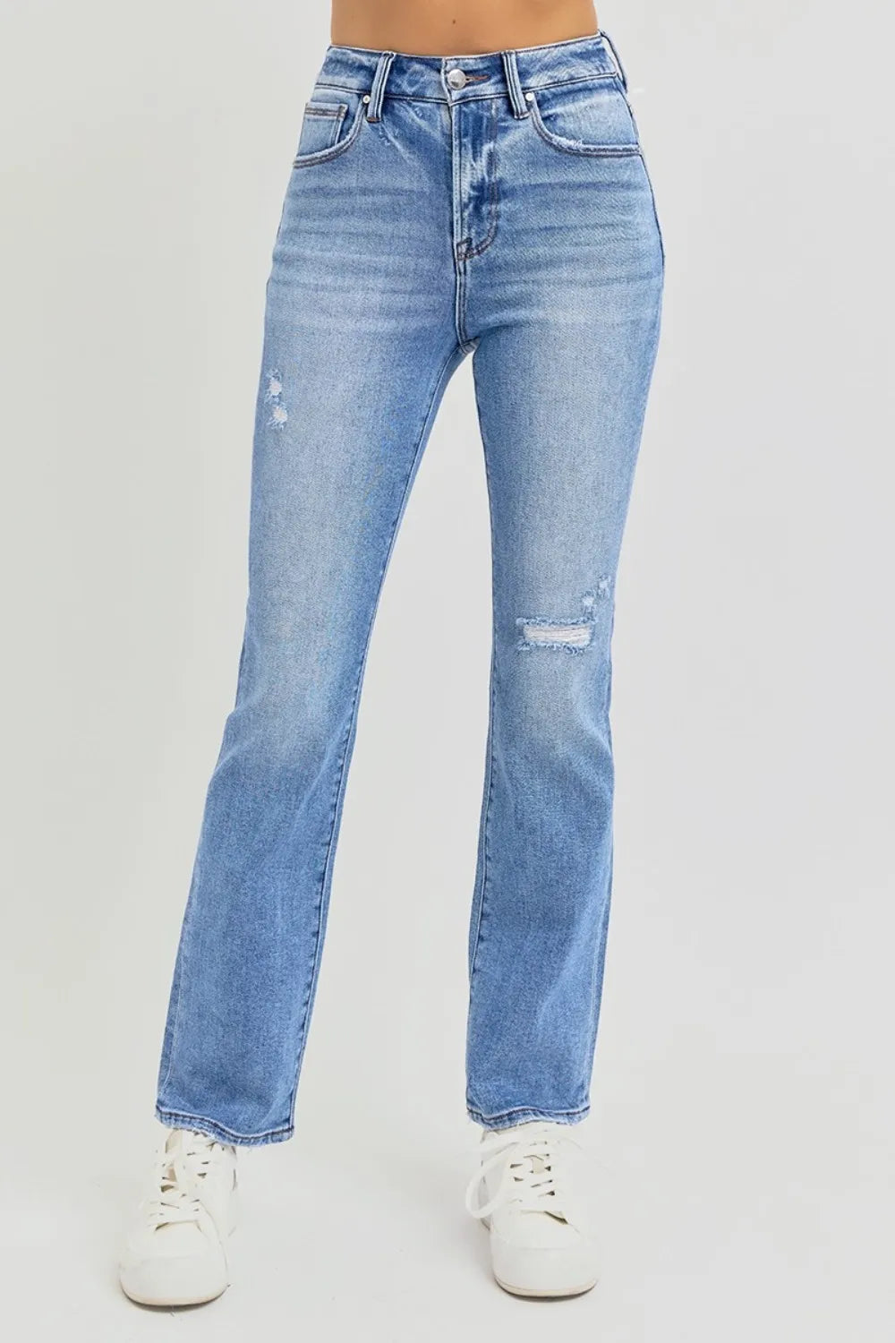 RISEN Full Size Distressed High-Rise Ankle Straight Jeans: NEWYORKLISTED STYLE COLLECTION 