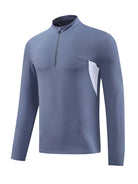 NEWYORKLISTED ATLAS MEN'S COLLECTION: Gray long-sleeve athletic shirt with a quarter zip on a white background