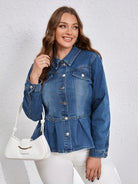 NEWYORKLISTED STYLE COLLECTION: Woman wearing a blue denim jacket with a white background