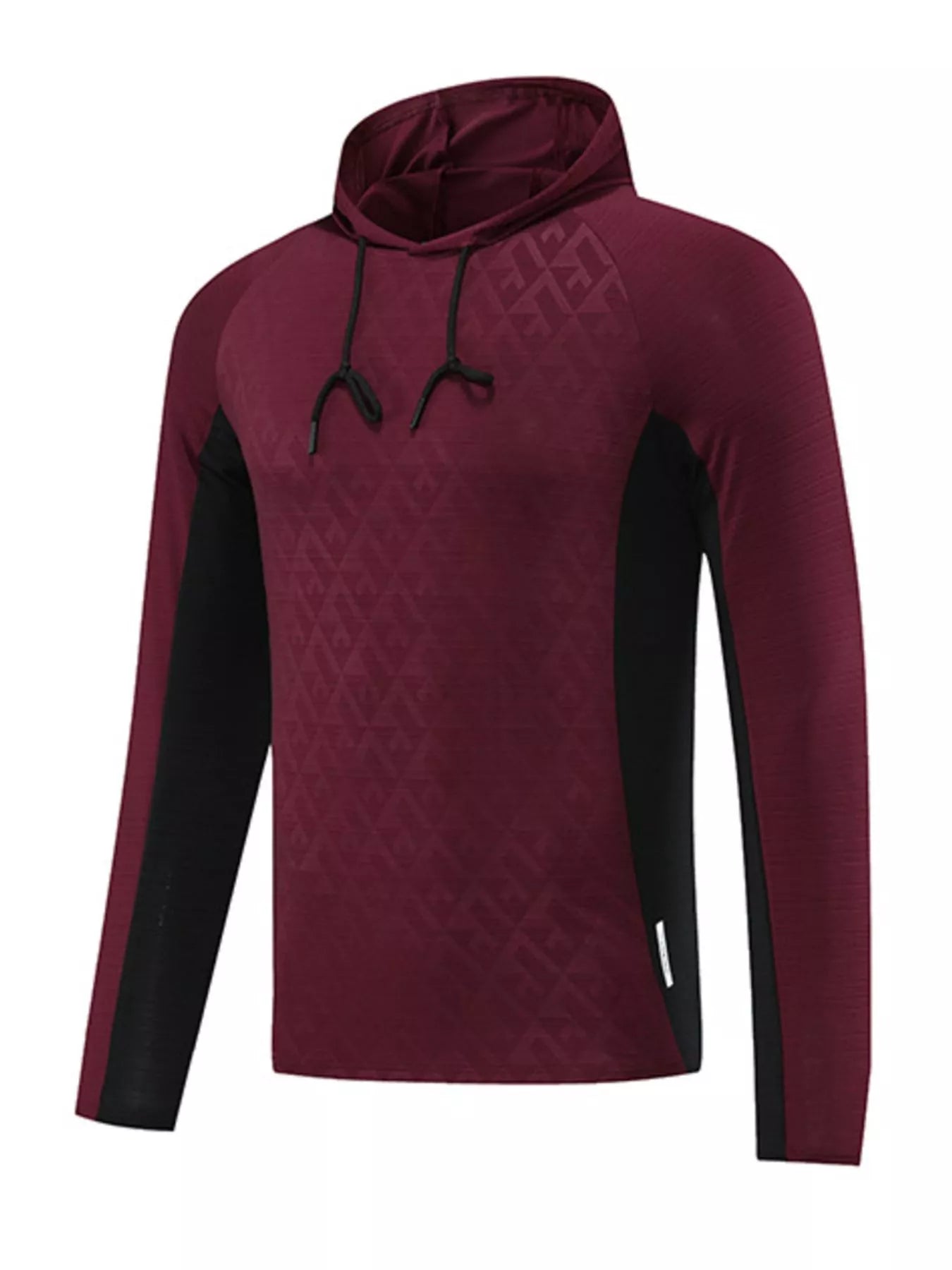 NEWYORKLISTED ATLAS MEN's COLLECTION: Maroon and black long-sleeve hoodie with geometric pattern on a white background