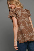 NEWYORKLISTED STYLE COLLECTION: Ruffle Short Sleeve Landscape Print Top - NEWYORKLISTED
