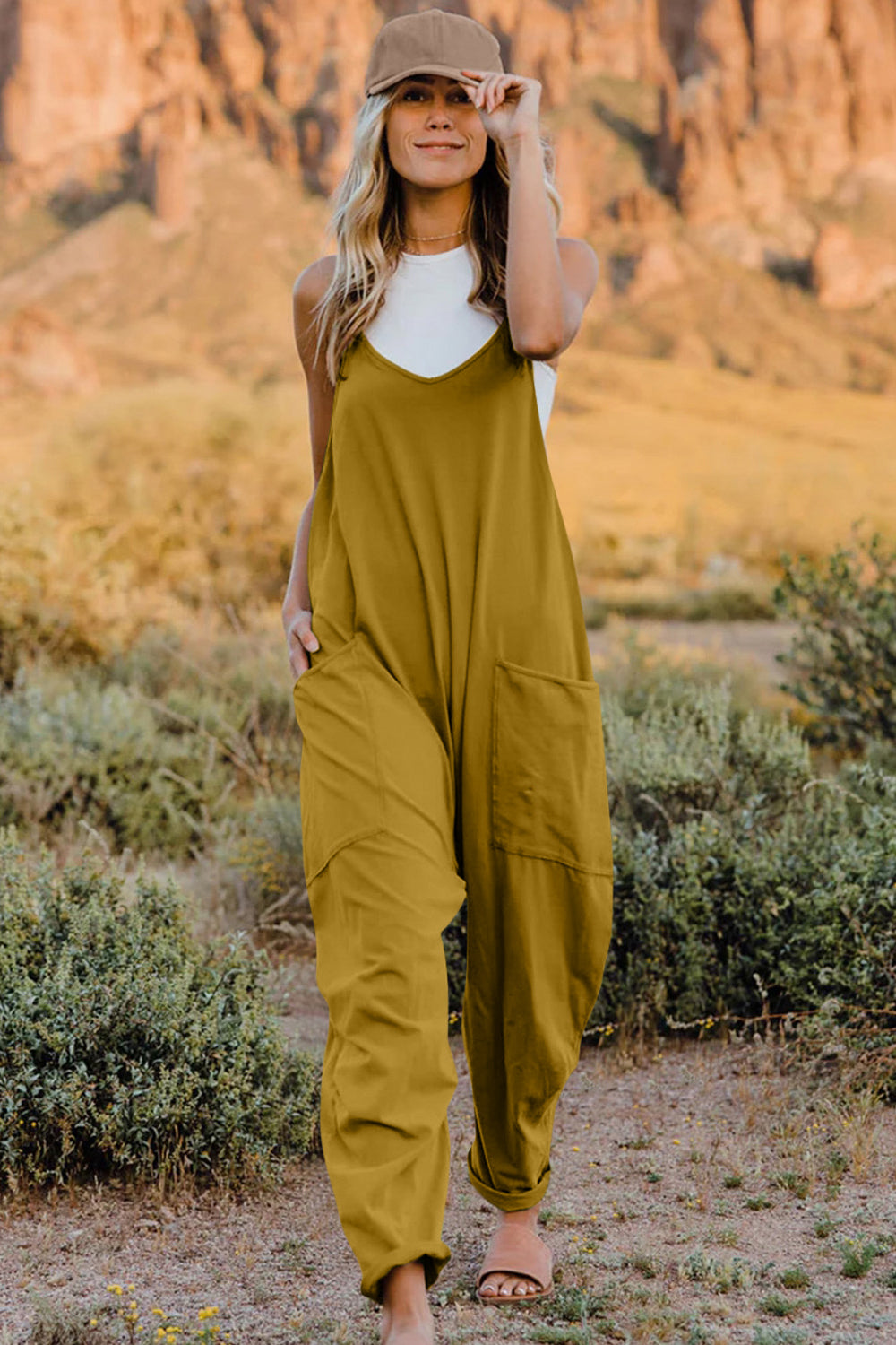 NEWYORKLISTED V-Neck Sleeveless Jumpsuit with Pockets - NEWYORKLISTED