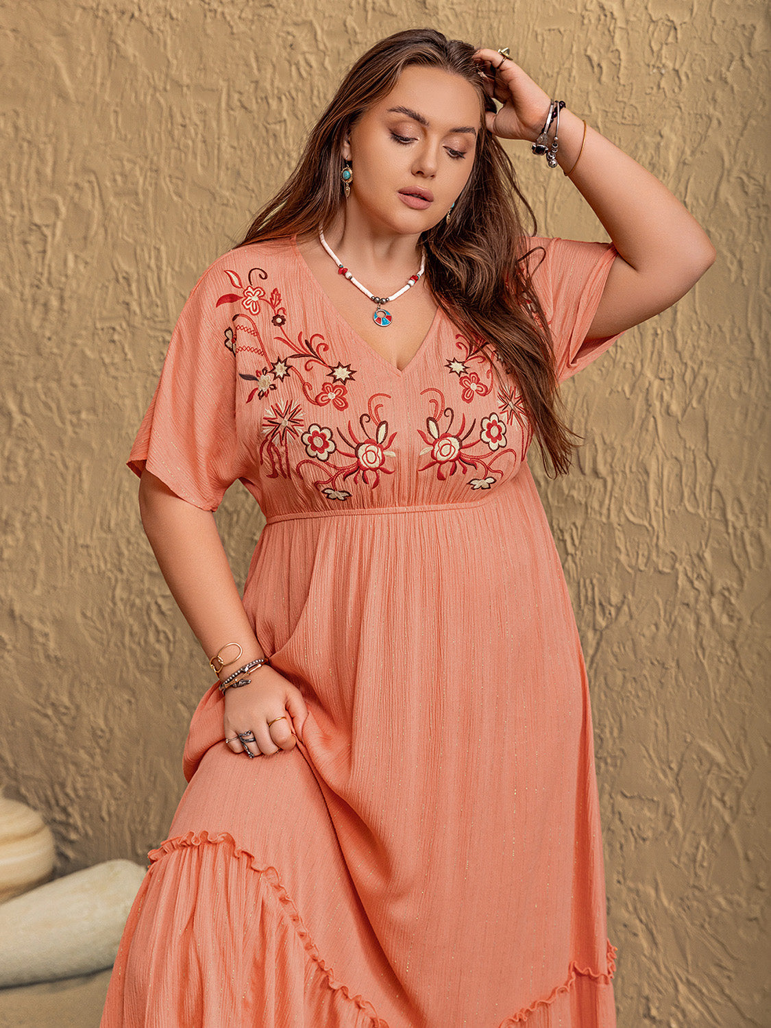 NEWYORKLISTED STYLE COLLECTION: Plus Size Embroidered Half Sleeve Maxi Dress - NEWYORKLISTED
