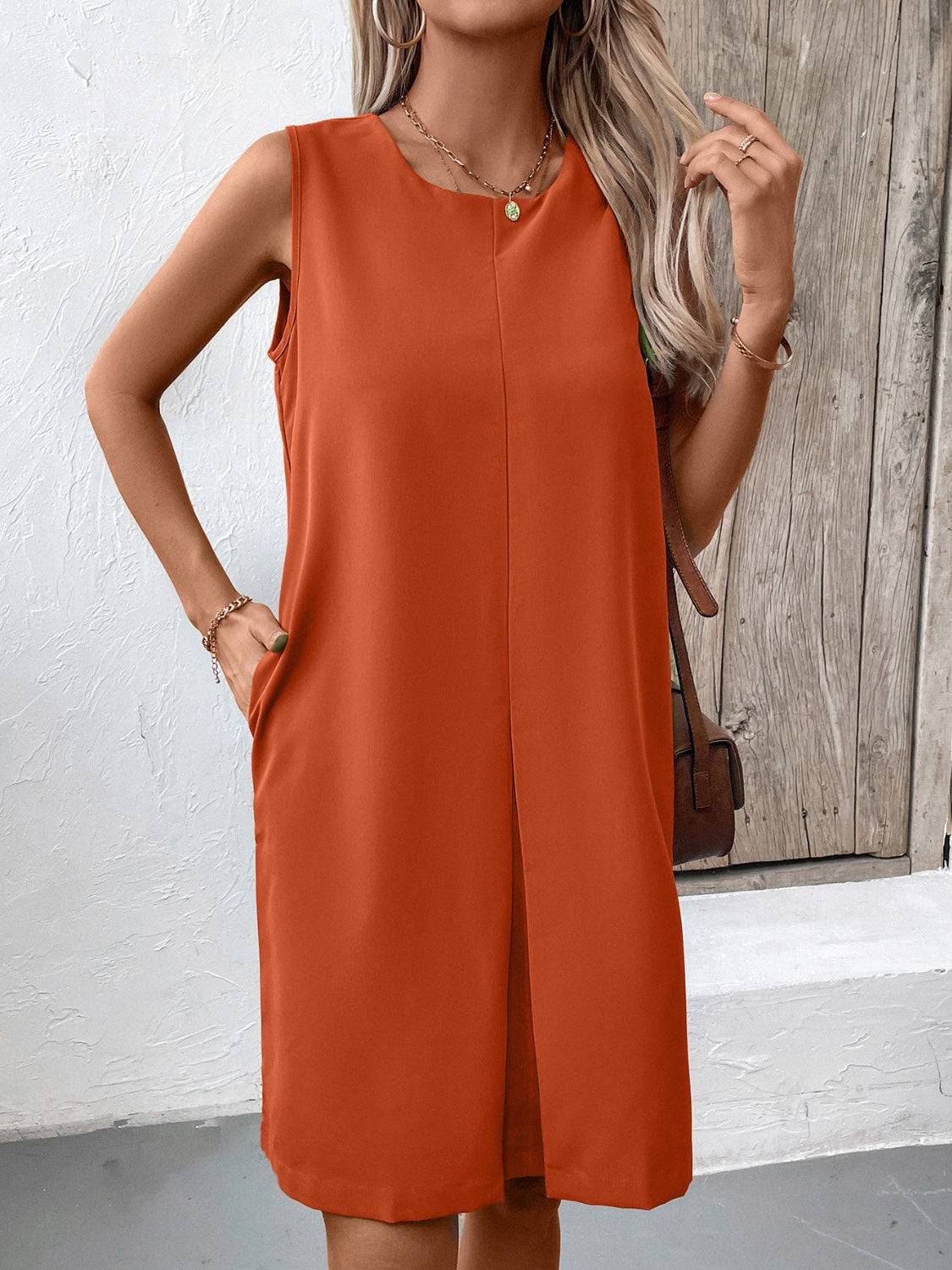 NYLD Pocketed Round Neck Sleeveless Mini Dress - NEWYORKLISTED