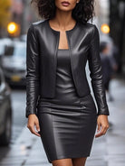 NEWYORKLISTED STYLE COLLECTION – Open Front Leather Jacket &amp; Bodycon Dress Set | Two-Piece Luxe Outfit | Night Out, Date Night, Event Ready