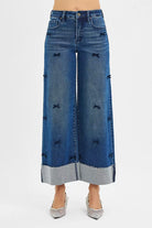 RISEN High Rise Crop Wide Leg Ribbon Detail Jeans – NEWYORKLISTED STYLE COLLECTION, wide-leg denim with ribbon accents