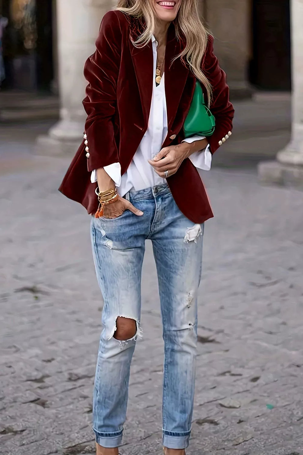 NEWYORKLISTED STYLE COLLECTION: One Button Burgandy Ladies Blazer - NEWYORKLISTED