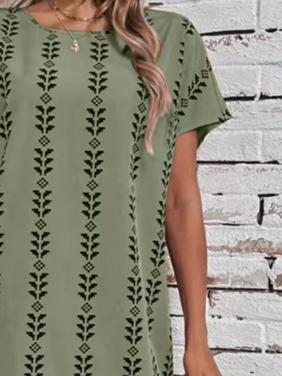 NYLD Wheat Motif Printed Round Neck Short Sleeve Dress - NEWYORKLISTED