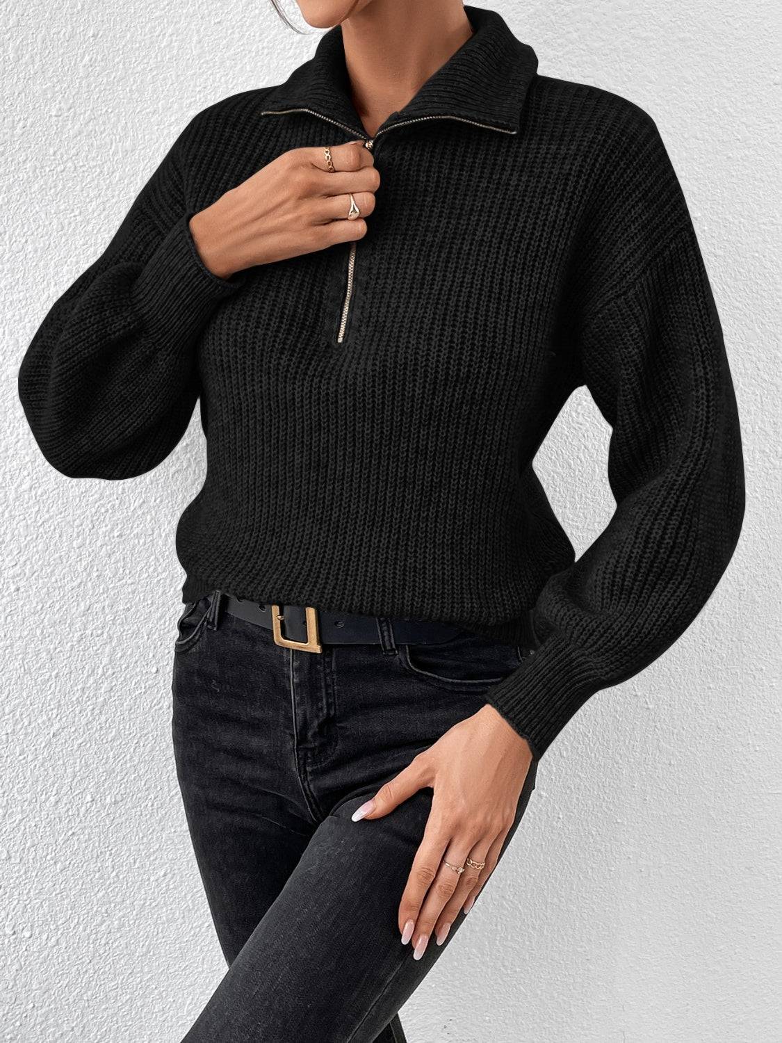 Honey Half Zip Dropped Shoulder Sweater - NEWYORKLISTED