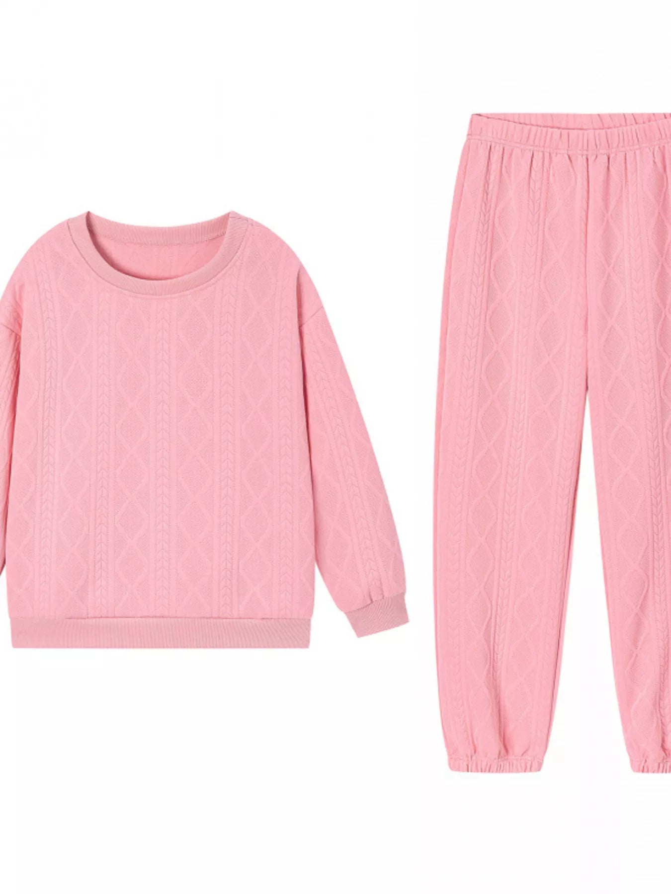 NEWYORKLISTED COMFORT COLLECTION: Pink long-sleeve top and pants set on a white background