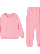 NEWYORKLISTED COMFORT COLLECTION: Pink long-sleeve top and pants set on a white background