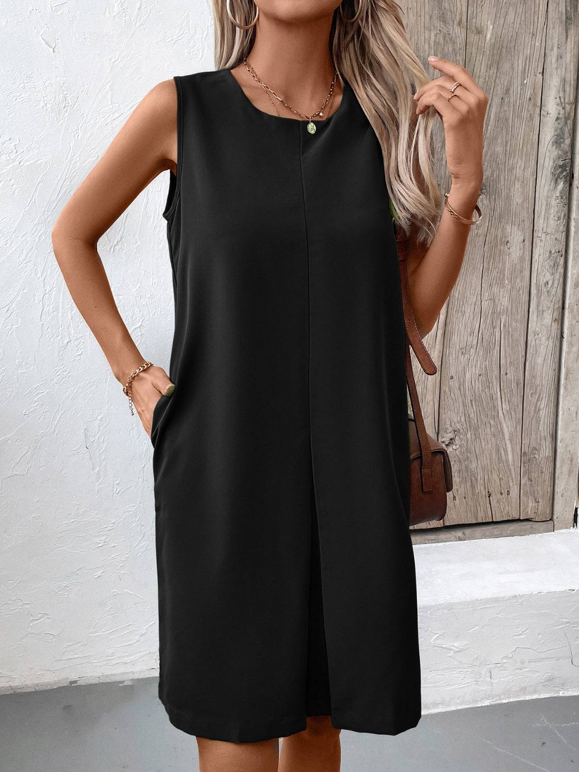 NYLD Pocketed Round Neck Sleeveless Mini Dress - NEWYORKLISTED