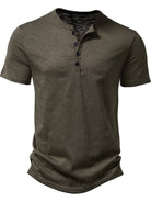 NEWYORKLISTED ATLAS MEN'S COLLECTION: Green short-sleeve henley shirt on a white background