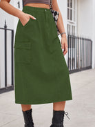 Slit Buttoned Denim Skirt with Pockets - NEWYORKLISTED