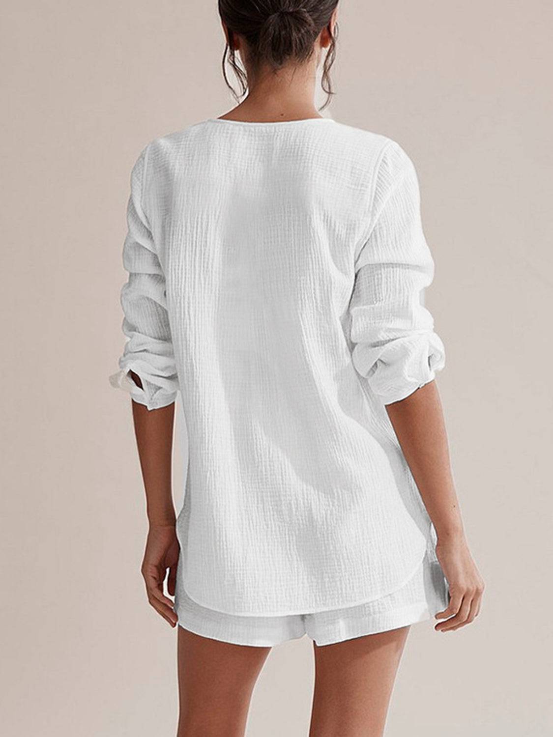 NYLD: Notched Long Sleeve Top and Shorts Set - NEWYORKLISTED