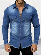 NEWYORKLISTED ATLAS MEN'S COLLECTION – Men's frayed-hem denim-look button-down shirt, product image 2