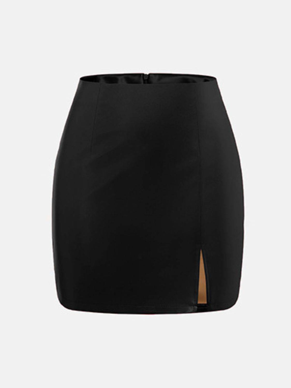 Slit Mini Skirt with Zipper - NEWYORKLISTED