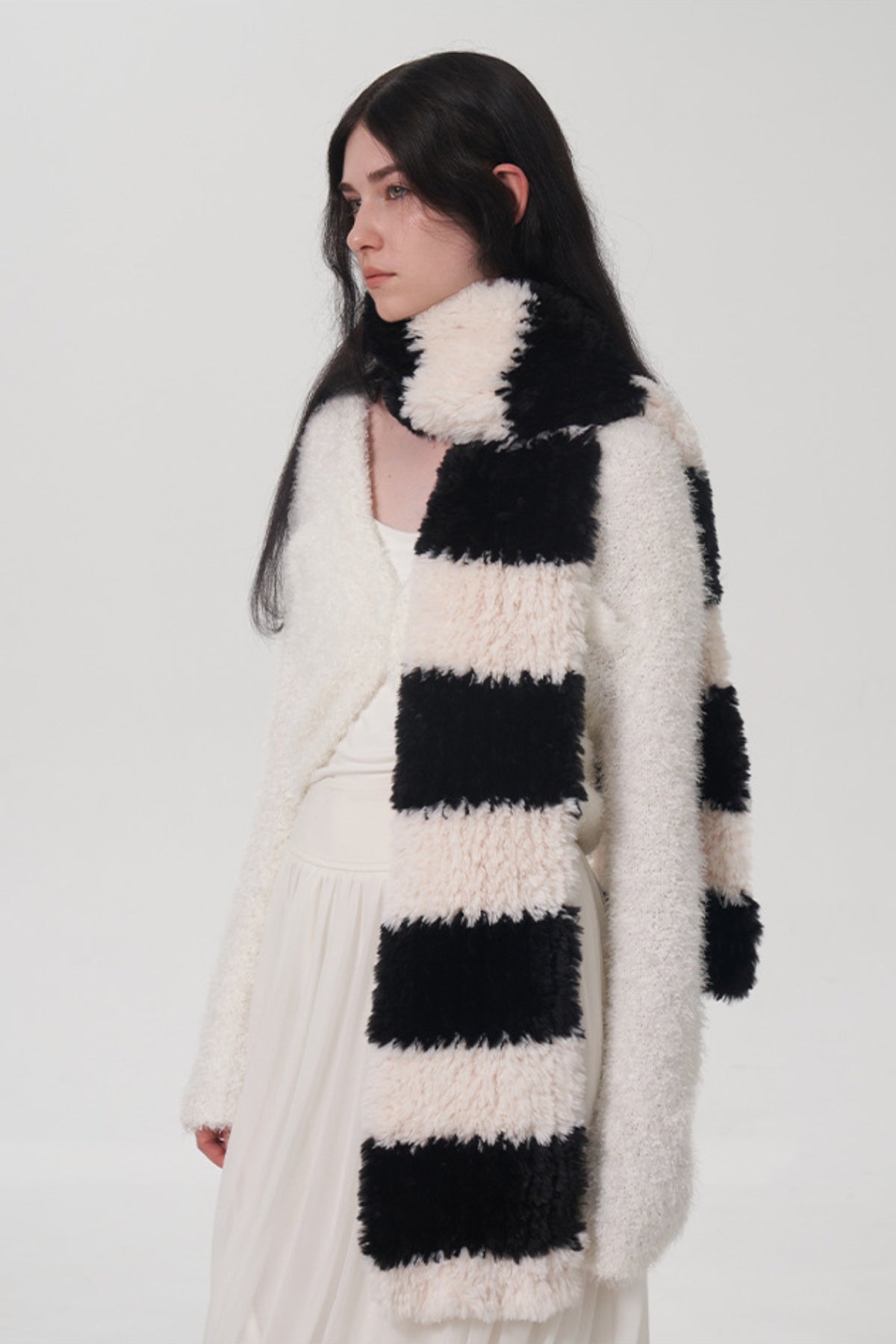 Fuzzy Contrast Striped Scarf - NEWYORKLISTED