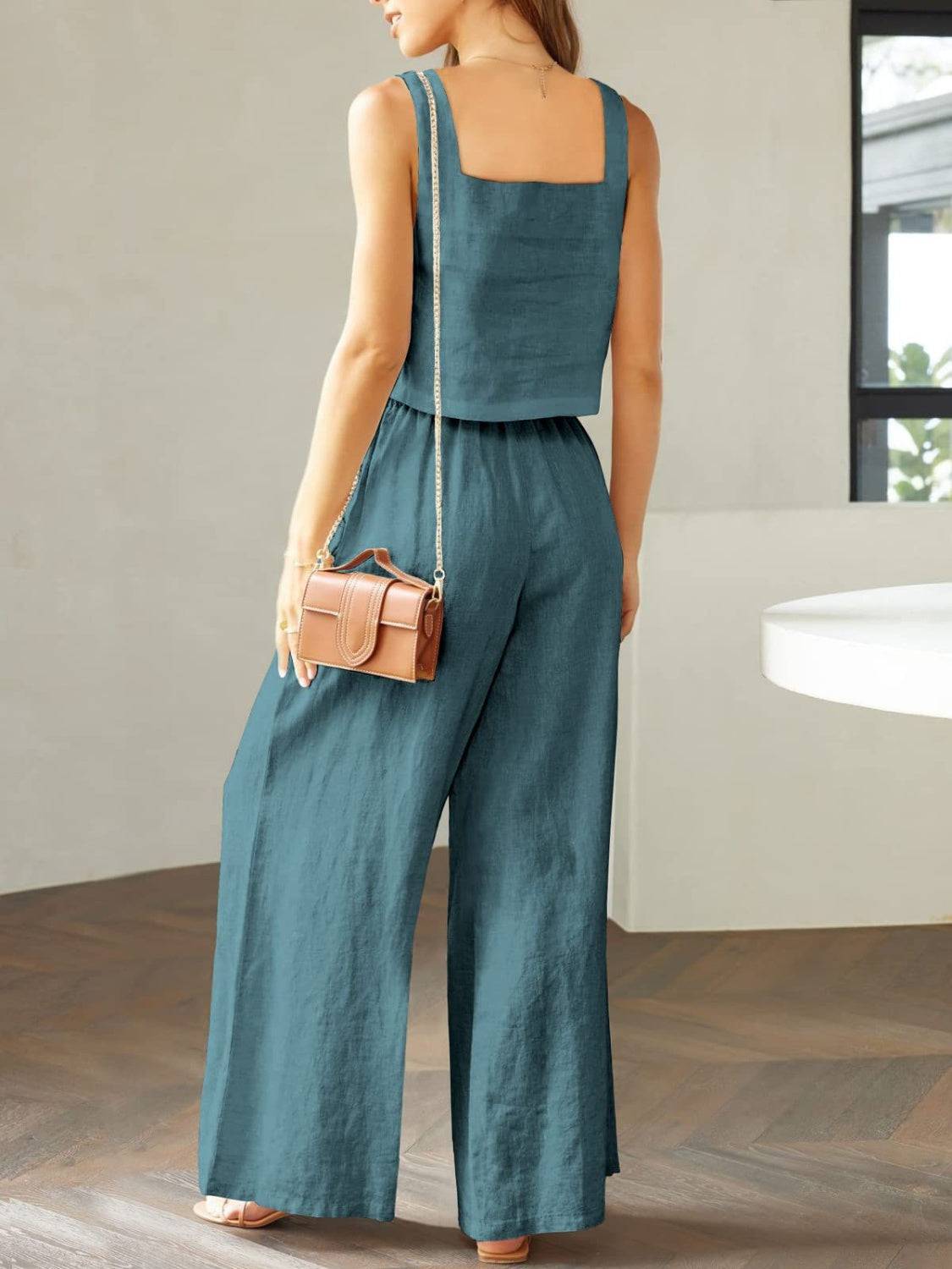 NYLD: Square Neck Top and Wide Leg Pants Set - NEWYORKLISTED