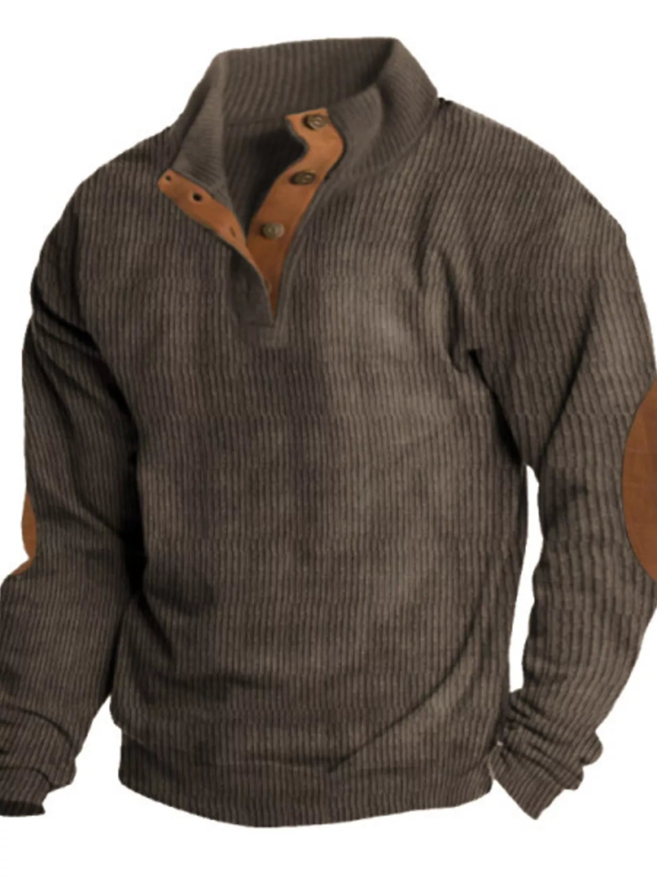 NEWYORKLISTED ATLAS MEN's COLLECTION: Brown ribbed sweater with leather accents on a white background