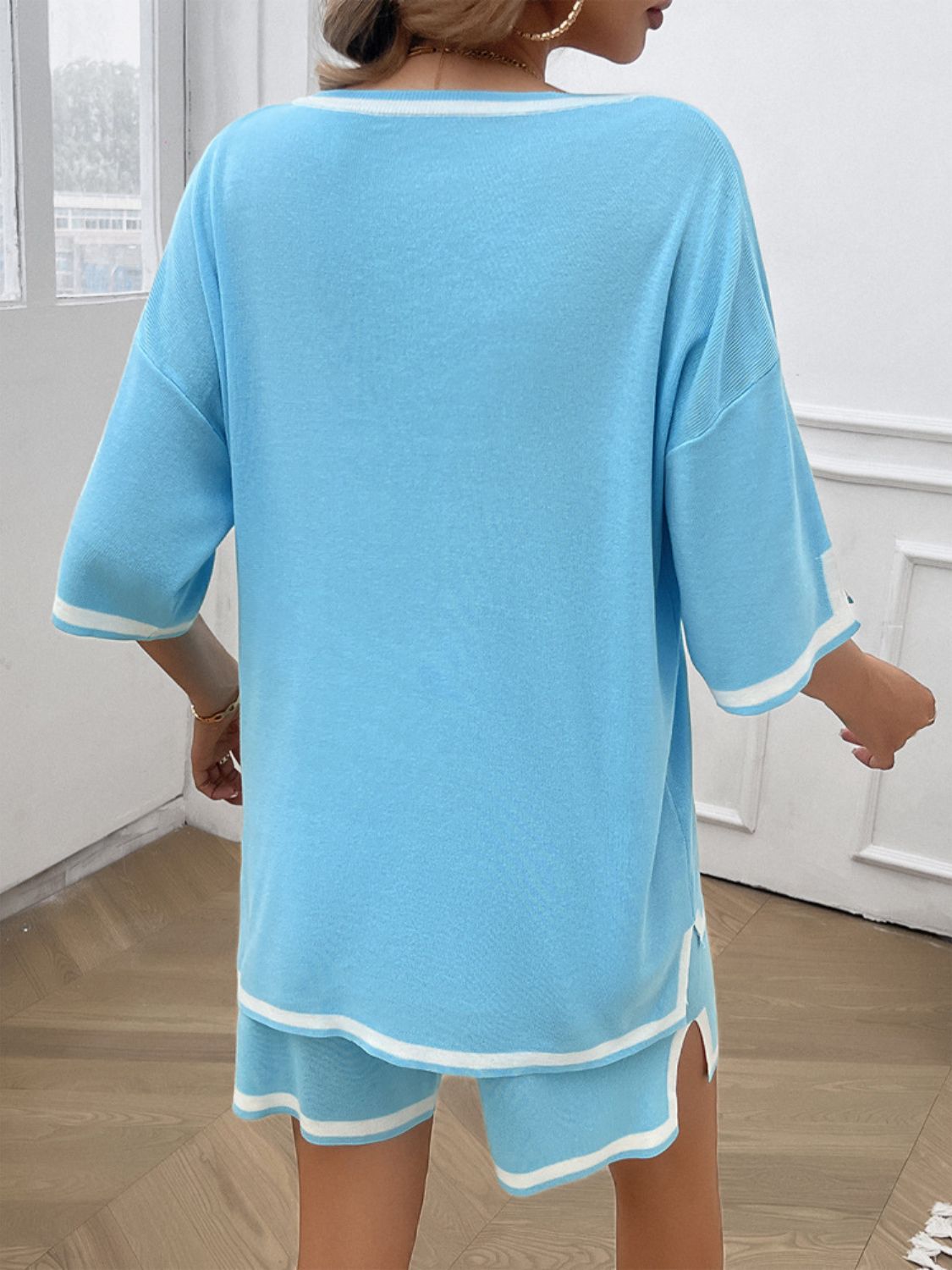 NYLD: Contrast Trim V-Neck Top and Shorts Set - NEWYORKLISTED